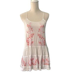 Taj by Sabrina Crippa white embroidered mini dress S small cover up resort silk